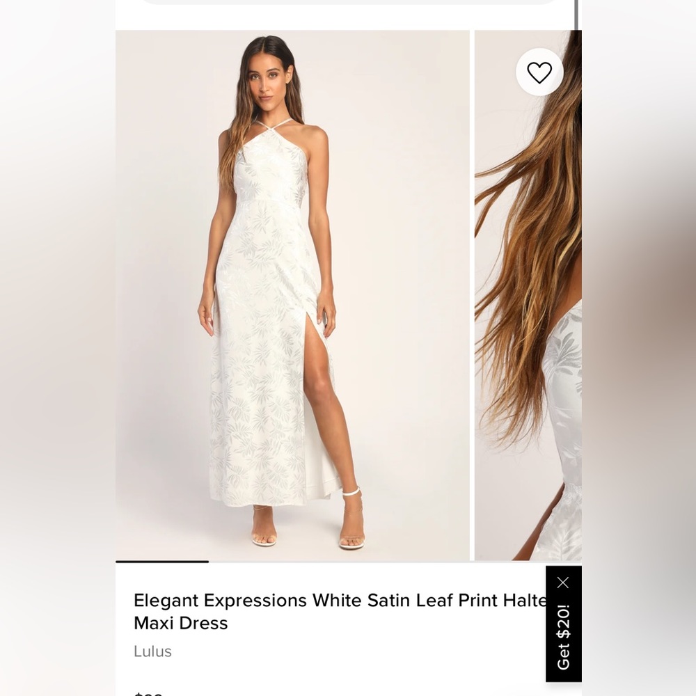 Elegant White Leafprint Halter Dress